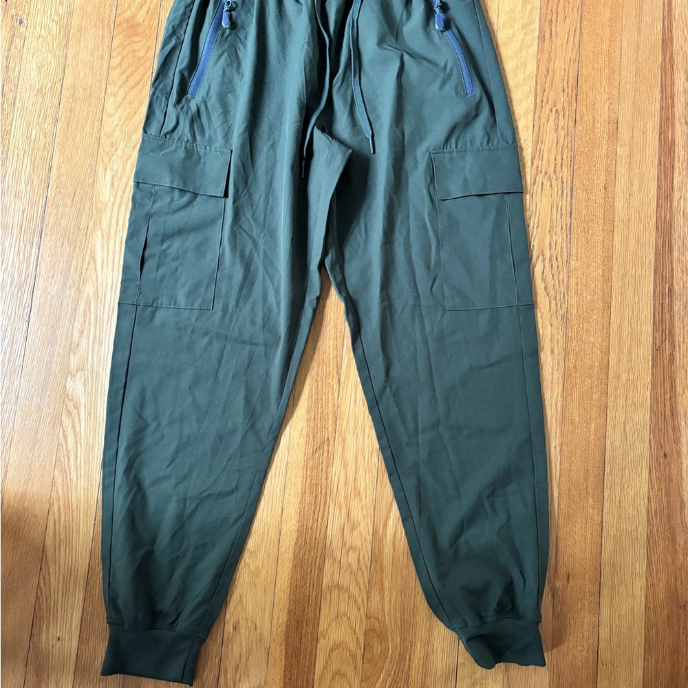 Libin Green Cargo Pants with Elastic Waistband and Cuffed Ankles